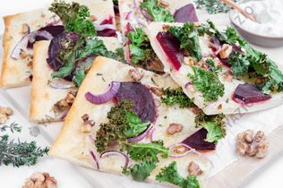 Tarte Flambée with Goat Cheese & Kale