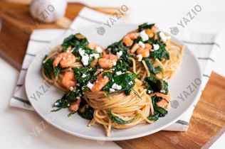 Spaghetti with Feta, Spinach & Shrimp