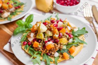 Lentil Salad with Chickpea Pancakes